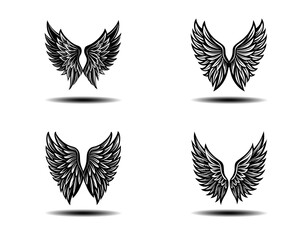 Fantasy Angel Wings Vector Set – Grunge Black Feather Wing Icons for Tattoo Style Art, Gothic Theme Branding, or Spiritual Poster Concepts. Stylish Vector Graphics for Adobe Stock Upload.

