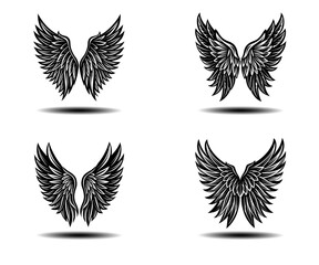 Gothic Angel Wings Vector Icons – Distressed Feather Wing Set in Grunge Style for Tattoo Art, Spiritual Logos, or Fantasy Poster Themes. Editable Vector Graphics for Adobe Stock Contributors.


