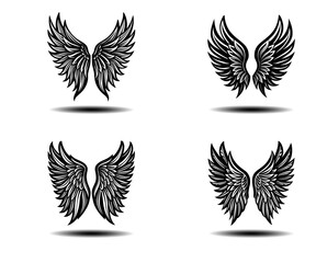 Elegant Distressed Angel Wings Vector Set – Bold Black Feather Wing Graphics in Grunge Style. Ideal for Tattoo Designers, Fantasy Artists, or Gothic Themed Projects. Ready for Adobe Stock Upload.

