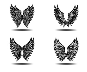 Black Angel Wings Vector Set – Distressed Feather Illustration for Gothic Posters, Tattoo Art, or Spiritual Designs. Stylish Grunge Wing Graphics in Editable Format for Adobe Stock Upload.


