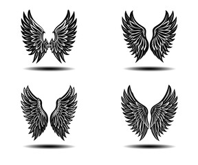 Angel Wing Vector Illustration – Grunge Black Feather Wings with Distressed Texture for Tattoo Art, Gothic Fashion, and Fantasy Symbolism. High Quality Editable Vector for Adobe Stock.

