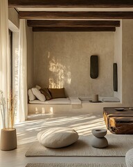 Organic retreat space with soil-tone plaster walls, natural light, and handmade stone incense holders Primitive Luxury Interiors Spiritual Nature Inspired Spaces