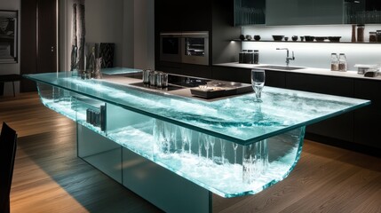 Stunning Modern Kitchen Island with Illuminated Waterfall Design