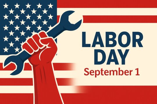 Labor Day Celebration on September 1 Featuring a Raised Fist with a Wrench