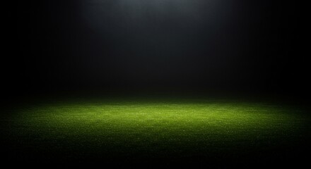 Illuminated Green Field at Night Dark Background
