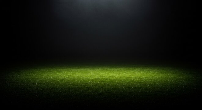 Illuminated Green Field at Night Dark Background