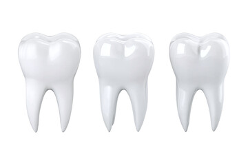 Collection set of three white teeth for dental anatomy or oral care concept isolated on transparent or white background, png