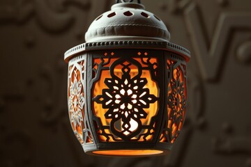Intricate illuminated lantern with beautiful design details and warm interior lighting