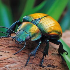 Naklejka premium Close-up of a colorful beetle on a log