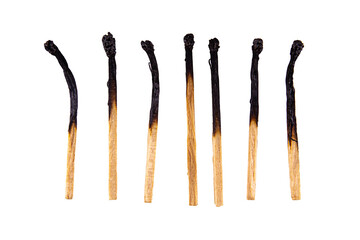 burnt matches wood stick on white background