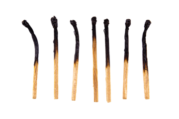 burnt matches wood stick on white background