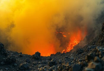 Landscape footage of volcanic eruption