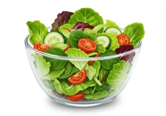 Fresh salad in a glass bowl with tomatoes and cucumbers