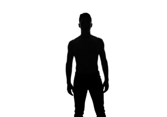 Isolated Silhouette of Muscular Man Standing