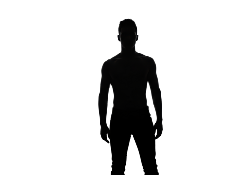 Isolated Silhouette of Muscular Man Standing