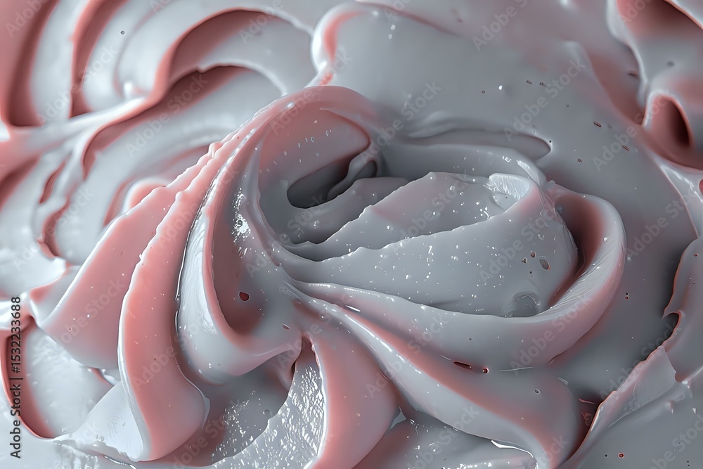 Poster soft swirls of pink and white meringue cream create delicate rose-like patterns with tiny water drop