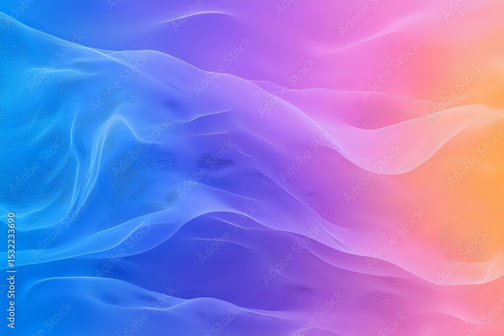 Poster ethereal flowing waves in gradient colors from vibrant blue to soft pink and orange create dynamic a