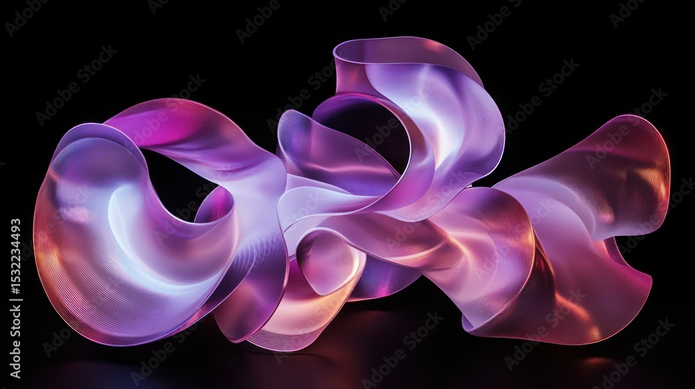 Poster abstract flowing ribbon rendered with gradient colors, set against a dark background