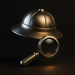 A Magnifying Glass and Hat Symbolizing Discovery in a Mysterious Environment