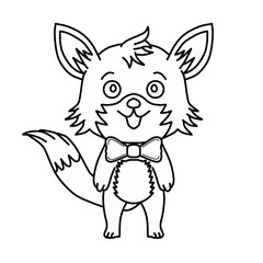 Adorable cartoon fox with bow tie vector. Hand drawn cute little fox character. Fox mascot line art