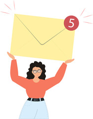 Person holding mail envelope, sending letter by internet, get letter, spam letter concept on plain background