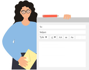 Person sending e-mail by internet, edit mail, business email marketing, Email advertisement on plain background
