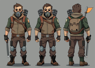 Fototapeta premium Post-Apocalyptic Survivor Character Turnaround – Game Model Sheet
