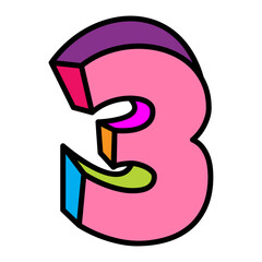three or number 3 vector logo colorful playful design illustration