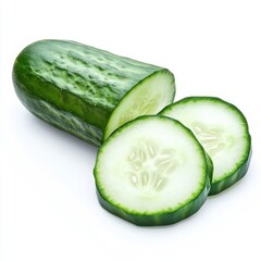 Fresh cucumber slices isolated on white background