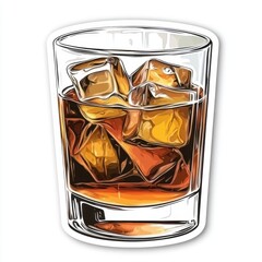 Glass of whiskey with ice cubes: refreshing brown liquor delight
