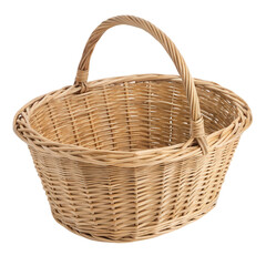 Empty wicker basket on a white background ideal for decorative use or storage solutions