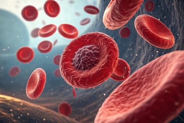Microscopic View of Red Blood Cells Flowing Through Vein Human Biology Healthcare Medical Science