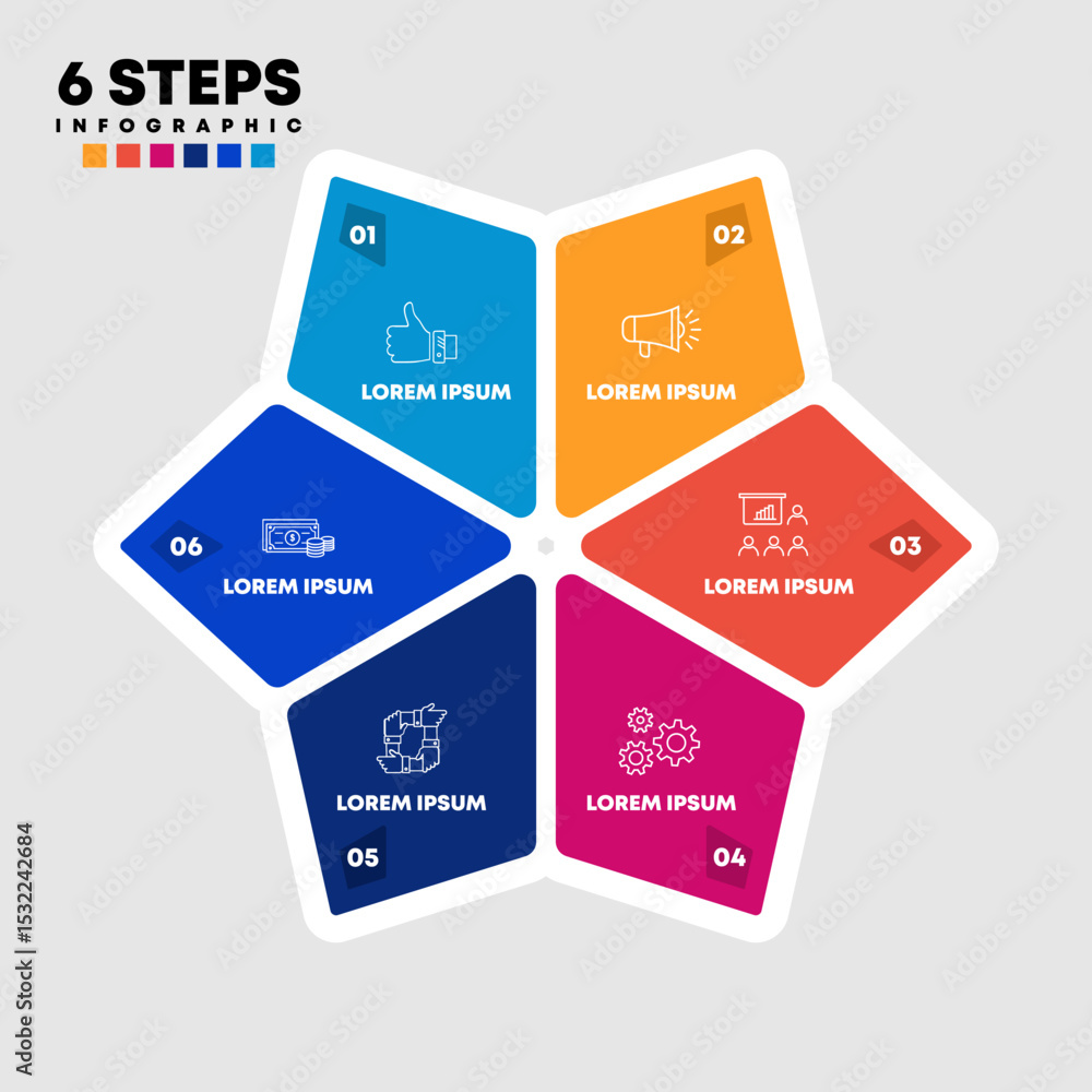 Poster infographic circular diagram with 6 options. star chart that can be used for business analytics, dat