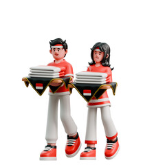 3D Couple Characters Celebrating Indonesian Independence Day National Patriotic Traditional Culture Dirgahayu Map Decoration Elements