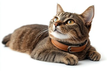 Adorable Cat Wearing a Leather Collar