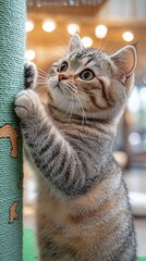 Cat Playing with Scratching Post