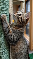 Cat Climbing a Scratching Post