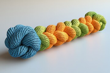 Colorful rope toy isolated on white background photo.