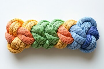 Colorful rope toy isolated on white background photo.