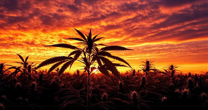 Sunset over a cannabis field