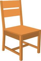Wooden Chair Vector Illustration – Flat Design Furniture, Minimalist Dining Chair, Brown Wooden Seat with Backrest, Home Interior Decor, Kitchen Seating, Office Furniture, Isometric Clipart