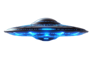 Ufo spaceship with blue lights isolated on transparent background