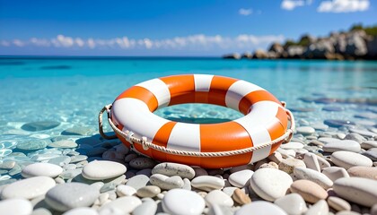 Naklejka premium lifebuoy on the beach