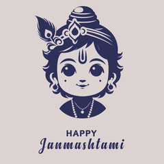 Happy Janmashtami Adorable Cartoon Illustration of Lord Krishna