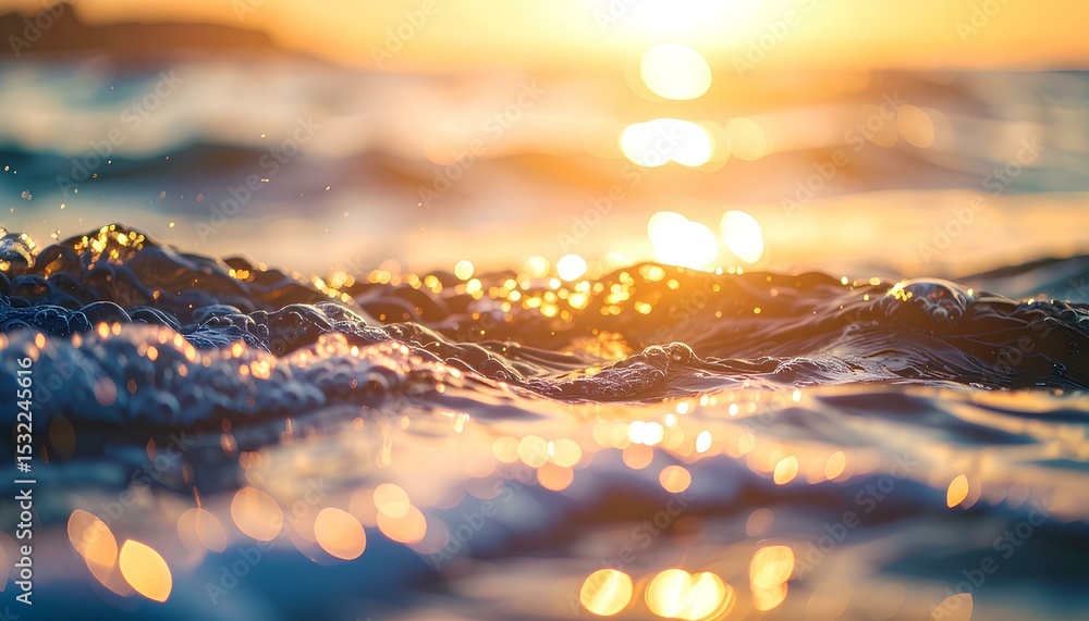 Poster the reflection of light sparkling on the surface of the waves at sunset