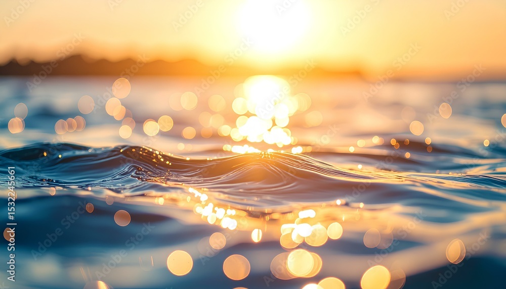 Poster the reflection of light sparkling on the surface of the waves at sunset