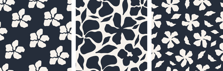 Abstract floral seamless pattern set with abstract floral shapes. Modern minimalist design perfect for fabric, packaging, wallpapers, backgrounds, stationery, and summer decor. Vector illustration