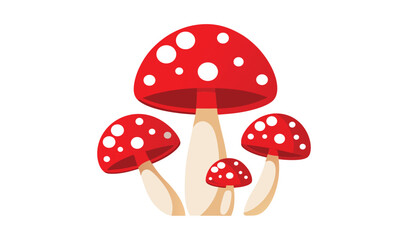 Three red mushrooms with white dots illustration