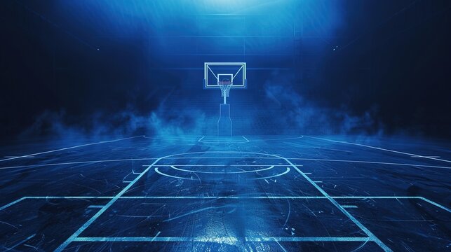 A vibrant sports blue basketball court background brings the excitement and energy of the game to life
