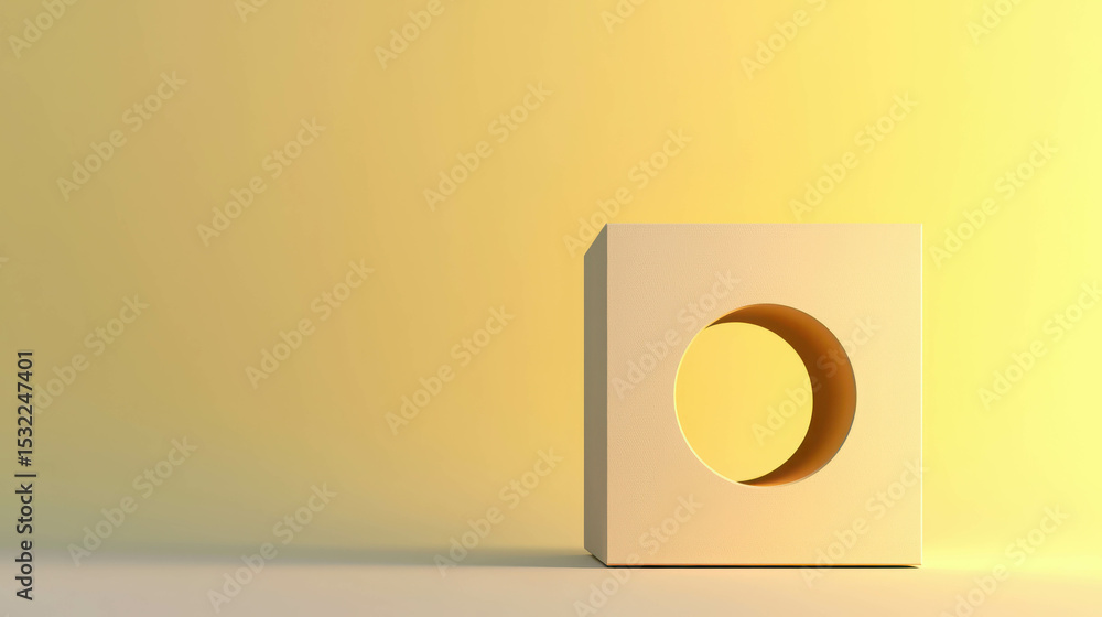 Poster minimalist geometric shape with circular cutout on soft yellow background for design and creativity